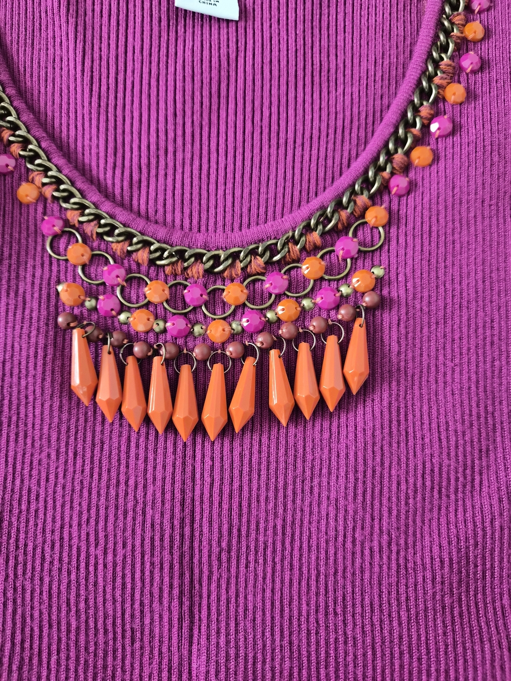 Ruby Rd. Magenta Ribbed Tank with Beaded Neckline - Picture 2 of 5